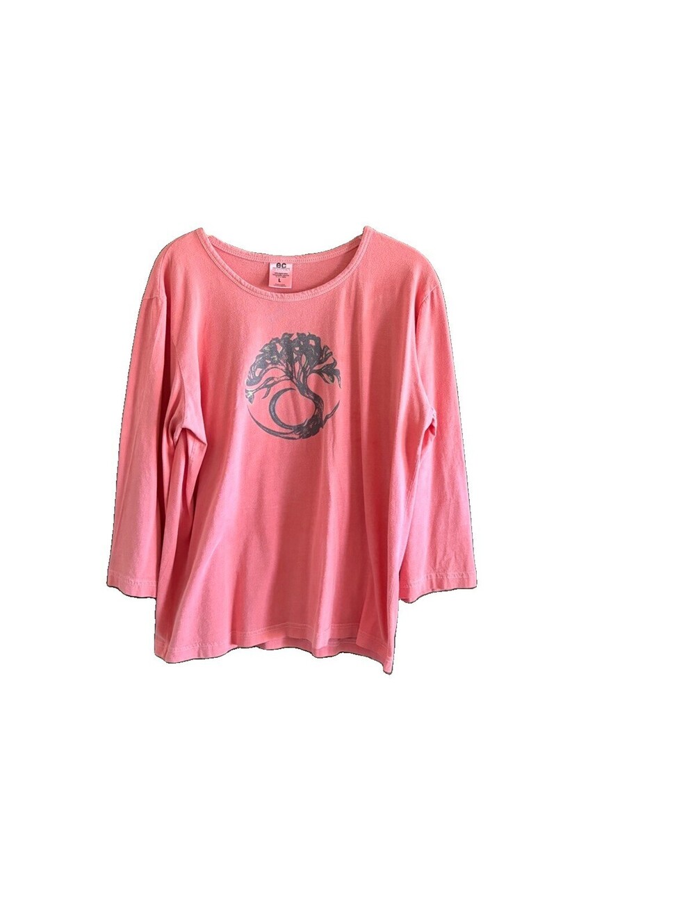 Earth Creations L Organic Cotton Tree Graphic Scoop Neck 3/4 Sleeve USA